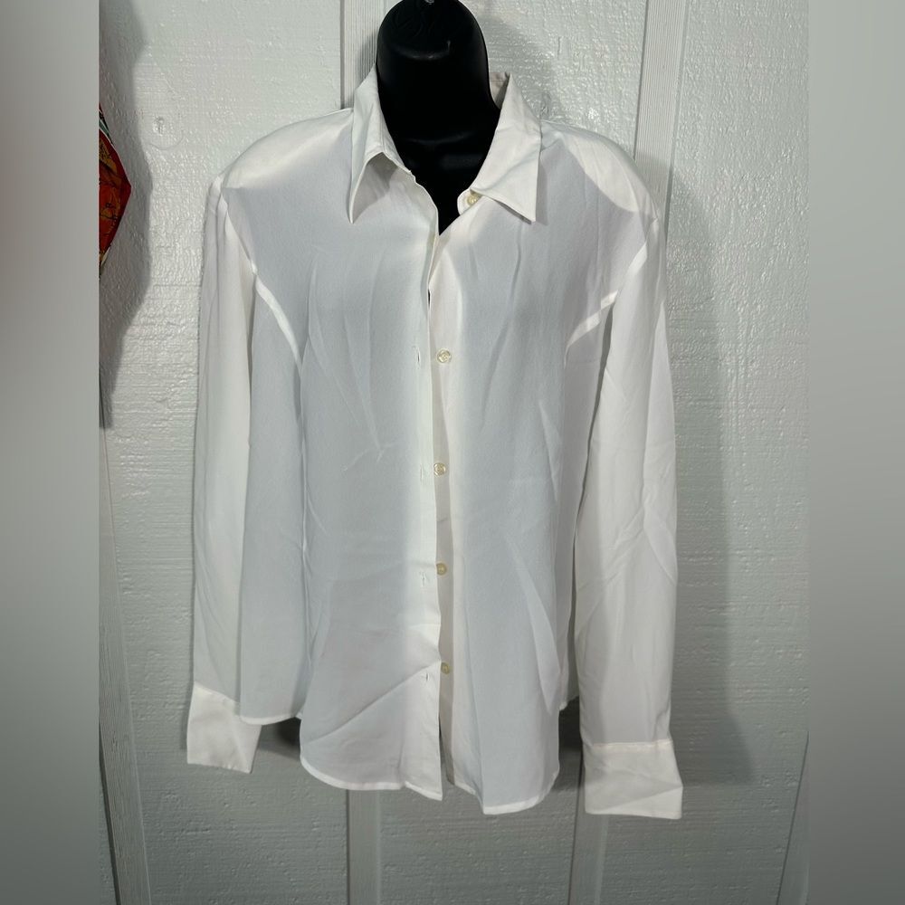 Allison Taylor White Button Down Long Sleeve Blouse Size Large EUC